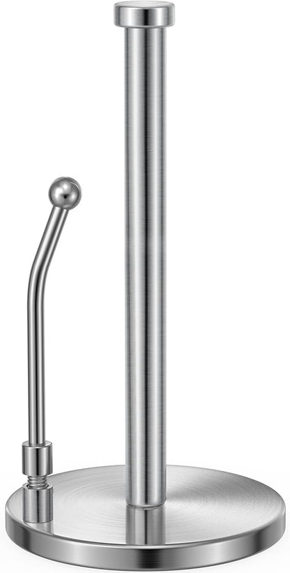 SMARTAKE Paper Towel Holder, Paper Towel Dispenser Standing Weighted Base Non Slip, Spring Arm for Easy Tear, Stainless Steel Paper Towel Holder for Home Kitchen Countertop Tabletop, Silver by SMARTAKE