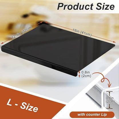 JJL Black Acrylic Cutting Board with Counter Lip, 16 x 12.5 Inches, Food-Grade, Anti-Slip, Perfect for Cutting Bread, Meat, and Veggies, Ideal Choice for Kitchen Countertop Décor