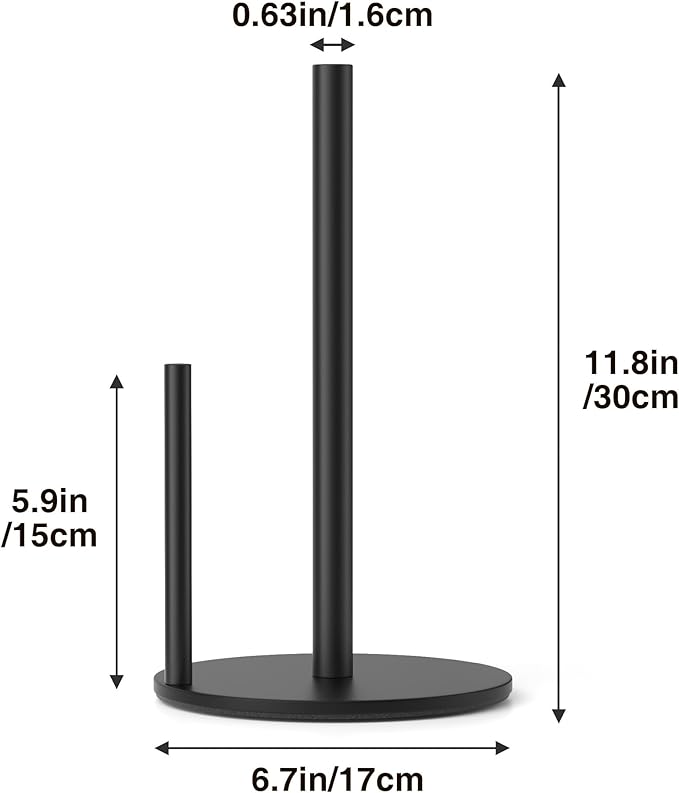 Paper Towel Holder Black, Premium Stainless Steel Kitchen Roll Dispenser, Countertop Roll Organizer with Weighted Base - Image 5