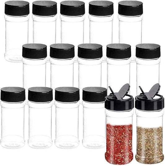 16 PCS 3.5oz Plastic Seasoning Containers with Black Screw Lids to Pour or Shake,Portable Empty Clear Spice Jars,Storage Seasoning Containers for Spice,Powders,Peppers by Qiuttnqn