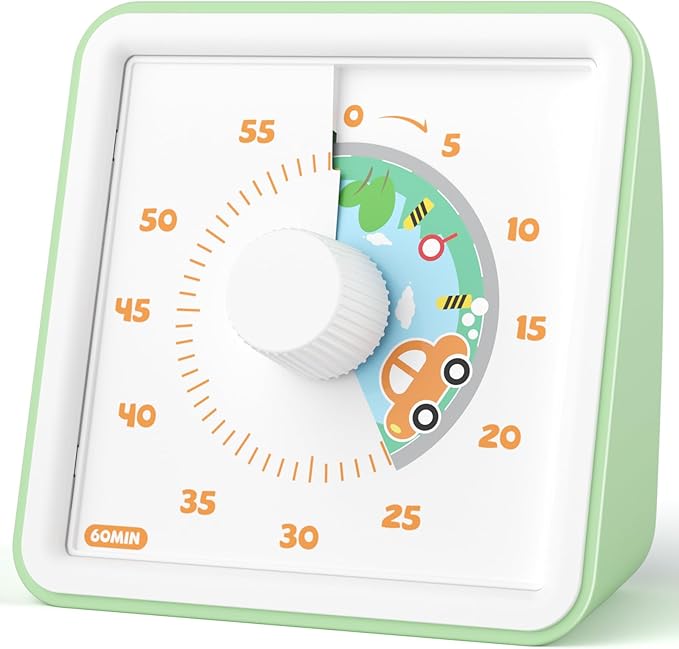 LIORQUE 60 Minute Visual Timer for Kids, Visual Countdown Timer for Classroom Office Kitchen with 'Car' Pattern Design, Pomodoro Timer with Silent Operation (Batteries Included) by LIORQUEProducts