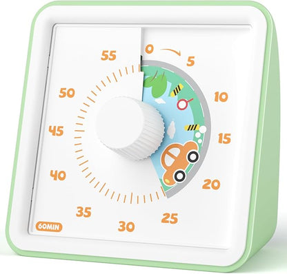 LIORQUE 60 Minute Visual Timer for Kids, Visual Countdown Timer for Classroom Office Kitchen with 'Car' Pattern Design, Pomodoro Timer with Silent Operation (Batteries Included) by LIORQUEProducts