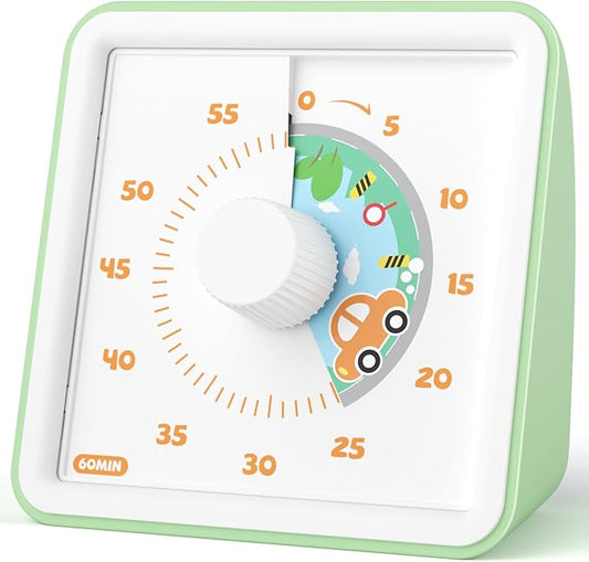 LIORQUE 60 Minute Visual Timer for Kids, Visual Countdown Timer for Classroom Office Kitchen with 'Car' Pattern Design, Pomodoro Timer with Silent Operation (Batteries Included) by LIORQUEProducts