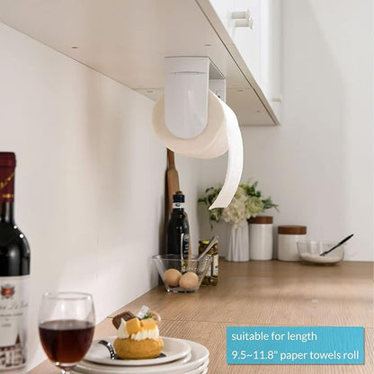 simpletome ONE Hand Tear Paper Towel Holder Under Cabinet Adhesive or Drilling Installation Aluminum Alloy + ABS (White) - Image 7