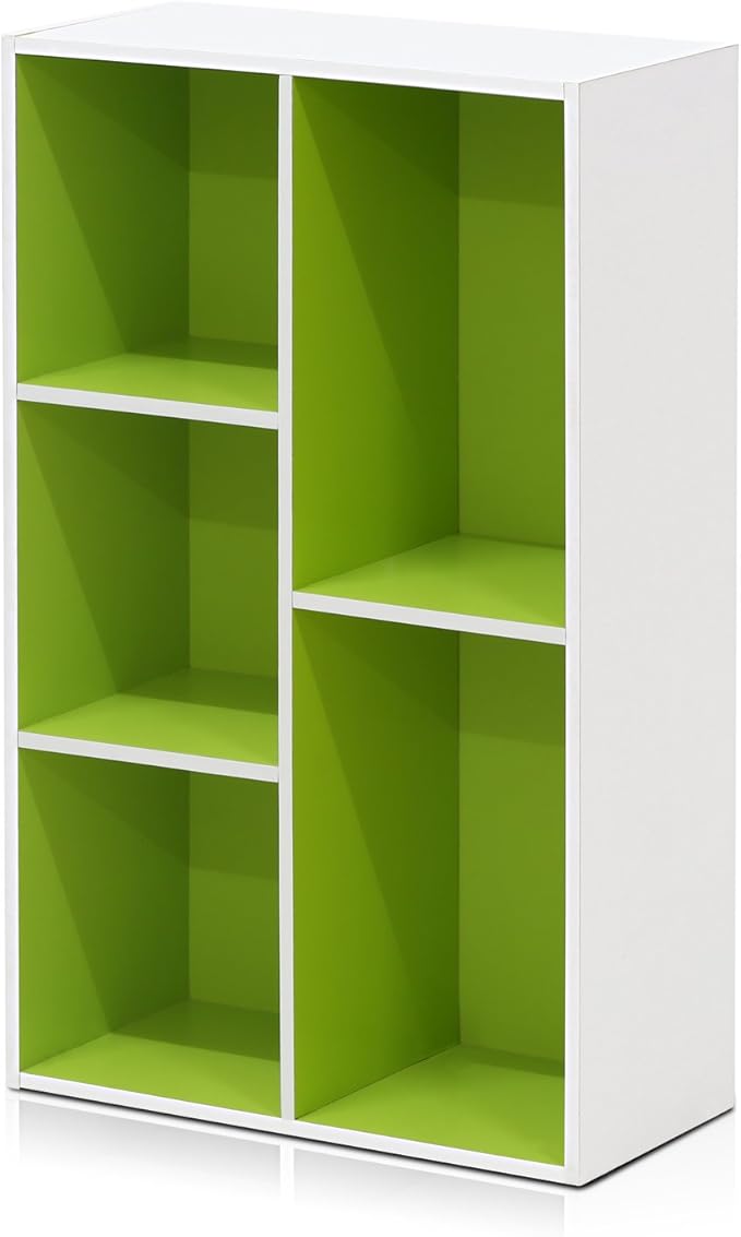 Furinno LUDER Book Shelf, 5-Cube Bookshelf, Reversible Bookcase, 9.4 x 19.5 x 31.5, Easy Assembly, for Living Room, Bedroom, Home Office, White/Green - Image 7