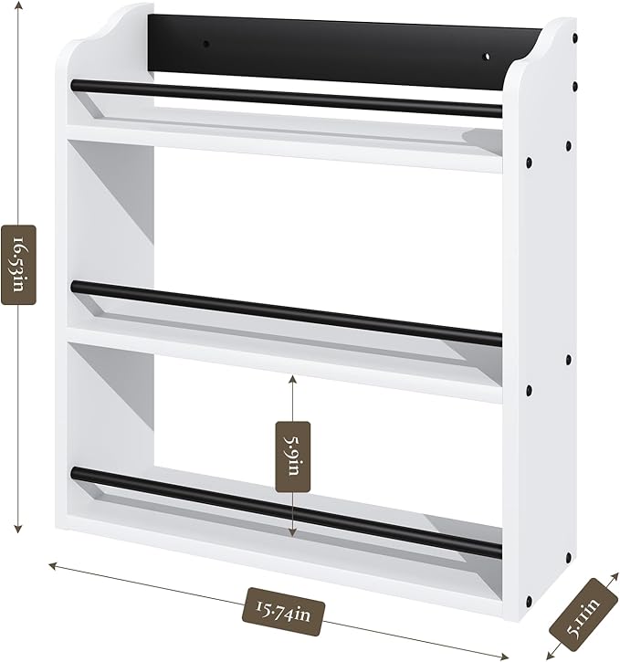 3 Tier Wooden Spice Rack, Seasoning Jars Rack Shelf Spice Organizer for Countertop or Wall Mount, Vertical Spice Holder for Kitchen Counter, Cabinet, Pantry, White - Image 5