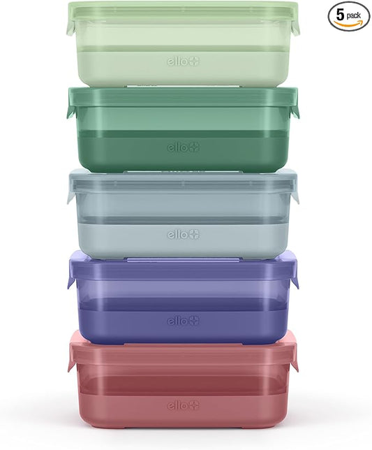 Ello Plastic 3.7 Cup Meal Prep Set 10 Pc, 5 Pack Set - BPA Free Plastic Food Storage Container with Silicone Boot and Airtight Plastic Lids, Dishwasher, Microwave, and Freezer Safe, Everest