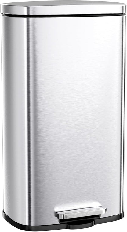 Arlopu 13.2 Gallon Step Trash Can, Stainless Steel Garbage Bin, Soft-Close Rubbish Bin with Removable Plastic Inner Bucket, Fingerprint-Proof, Lid Dustbin, Suit for Kitchen Home (Silver, 50L)