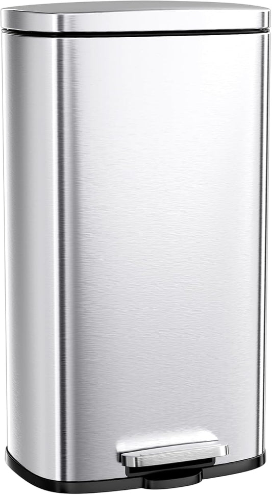 Arlopu 13.2 Gallon Step Trash Can, Stainless Steel Garbage Bin, Soft-Close Rubbish Bin with Removable Plastic Inner Bucket, Fingerprint-Proof, Lid Dustbin, Suit for Kitchen Home (Silver, 50L)