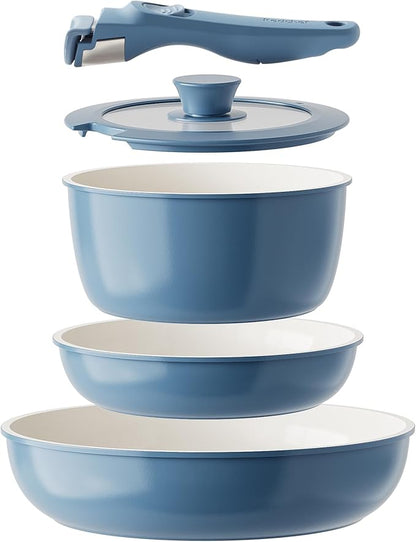Redchef Ceramic Cookware Set, Removable Handle Pots and Pans Non-Stick, Rv Cookware Set, Non-Toxic Pots and Pans Set No PFAS, PTFE, PFOA, Detachable Pots and Pans, Dishwasher & Oven Safe(Blue) by Redchef