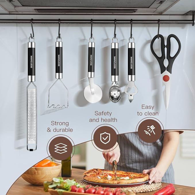 Kitchen Utensils Set-Silicone Cooking Utensils-32 pcs Non-Stick Silicone Cooking Kitchen Utensils Spatula Set with Holder-Best Kitchen Cookware with Stainless Steel Handle (Black) - Image 6