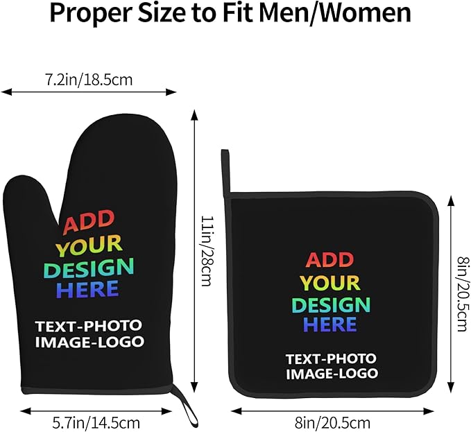 Custom Oven Mitts and Pot Holders Sets Personalized Customized Logo Text Image Kitchen Mitts Hot Pads for Cooking BBQ Baking Grilling - Image 3