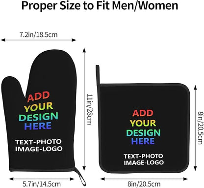 Custom Oven Mitts and Pot Holders Sets Personalized Customized Logo Text Image Kitchen Mitts Hot Pads for Cooking BBQ Baking Grilling - Image 3