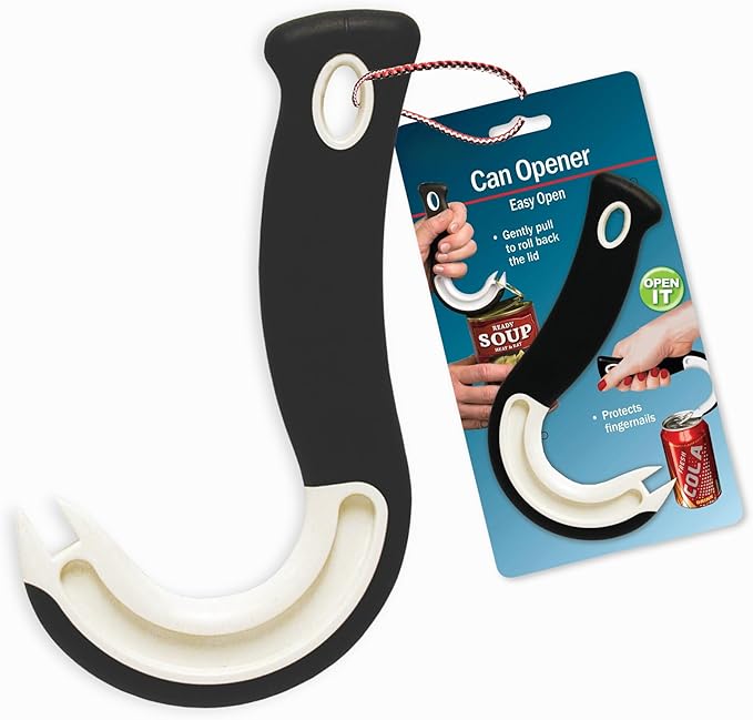 Jokari Ring Pull Can Opener for Soda and Food Cans Arthritis Aid with Non Slip Grip for Seniors Kids and Nail Protection Manual Pull Tab Tool for Easy Open Cans Black Dishwasher Safe by Jokari