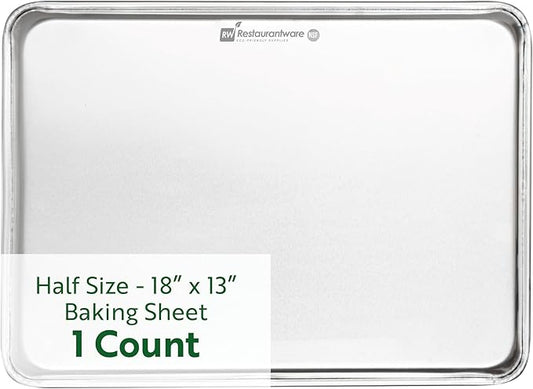Restaurantware Met Lux 18 x 13 Inch Industrial Baking Pan 1 Heavy-Duty Bakery Sheet Pan - Rimmed Edges Endures Up To 392F Aluminum Half-Baking Sheet Dishwashable Ideal For Baking or Roasting
