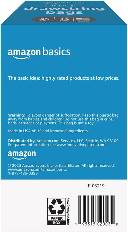 Amazon Basics Tall Kitchen Drawstring Trash Bags, 13 Gallon, Unscented, 45 Count - Image 2