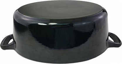 La Cuisine Enameled Cast Iron Oval Dutch Oven Casserole 6.75 QT 33x25x16cm Matt Black Enamel Coating Interior, Glossy Black Exterior, Oven Safe, Induction Cooktop Compatible