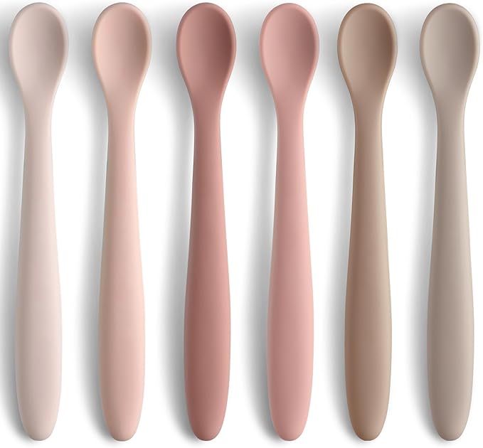 Silicone Baby Feeding Spoons, Training Spoon Self-feeding, First Stage Infant Soft-Tip Easy on Gums, Utensils Supplies, Dishwasher & Boil-proof, 6 Pack by NETANY