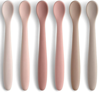 Silicone Baby Feeding Spoons, Training Spoon Self-feeding, First Stage Infant Soft-Tip Easy on Gums, Utensils Supplies, Dishwasher & Boil-proof, 6 Pack by NETANY