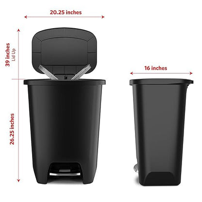 Glad Premium 20 Gallon Trash Can - Plastic Kitchen Waste Bin with Odor Protection of Lid, Stainless Steel Step On Foot Pedal and Garbage Bag Rings, Black - Image 2