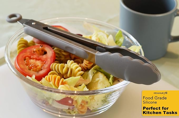 HINMAY Locking Kitchen Tongs with Silicon Tips 9-Inch Stainless Steel Grilling Tongs, Set of 3 (Gray) - Image 6