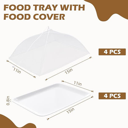 Baderke 8 Pack Plastic Serving Trays with Food Covers 15" x 11" Reusable Serving Platters 16" x 12" Foldable Mesh Food Tents Christmas Party Supplies Set for Outdoor Picnics Bar Fruit Cookies Dessert - Image 2