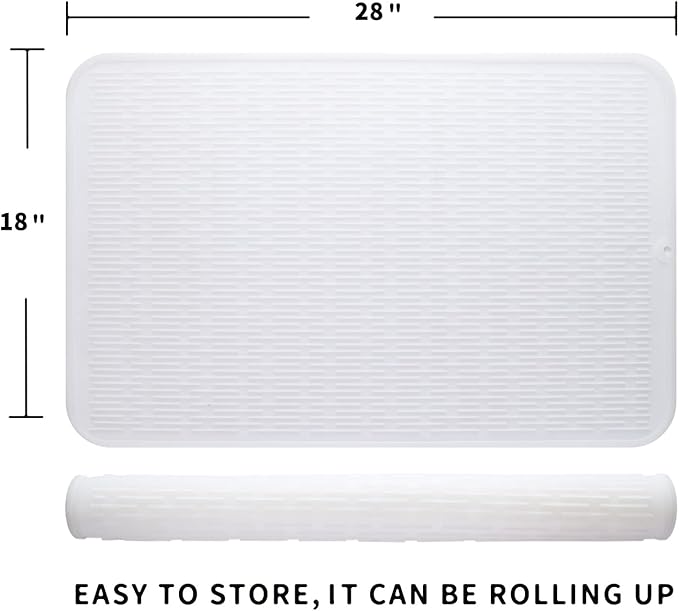 MicoYang Silicone Dish Drying Mat for Multiple Usage,Easy clean,Eco-friendly,Heat-resistant Silicone Mat for Kitchen Counter or Sink,Refrigerator or Drawer Liner Translucent 3XL 28 inches x 18 inches - Image 2