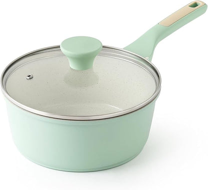 SENSARTE Ceramic Nonstick Saucepan with Lid 2.0 Quarts, Small Cooking Pot with Stay Cool Handle, Induction Compatible Saucepot, Ceramic Coating, Free of Intentionally Added PTFE/PFOA/PFAS, Mint Green