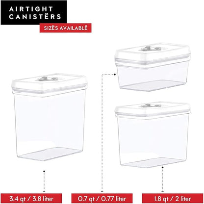 DWËLLZA KITCHEN Airtight Food Storage Containers with White Lids 2L - 4 Pc Clear Plastic Pantry Snacks Kitchen Container, Baking Supplies, 4LB Sugar & Flour Canister BPA-Free