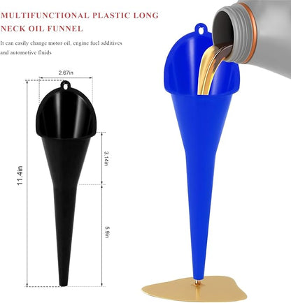 2 PCS Oil Funnel, Multi-Purpose Plastic Long Neck Oil Funnel, Automotive Use Funnels for Filling Oils Lubricants Water Diesel, Kitchen Funnels for Filling Bottles Jars (Blue+Black)