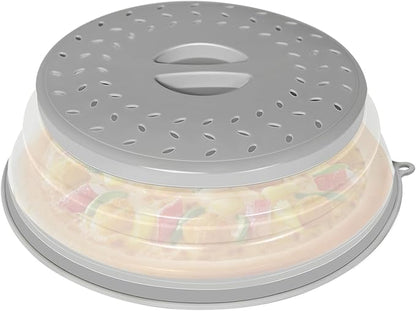 CasaCulina Collapsible Microwave Splatter Cover, Vented Microwave Lid with Hook Hole, Splatter Guard for Plate Dish Bowl, Vegetable Fruit Colander Multi-function Kitchen Gadget, BPA-Free (Grey) by CasaCulina
