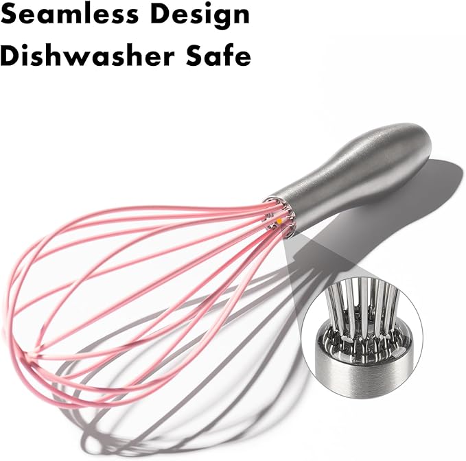 OYV 10-Inch Pink Silicone Whisk, Heat Resistant 480°F Kitchen Whisk with Stainless Steel Ergonomic Handle, Non-Scratch for Nonstick Cookware, Dishwasher Safe, Perfect for Blending, Cooking & Beating - Image 4