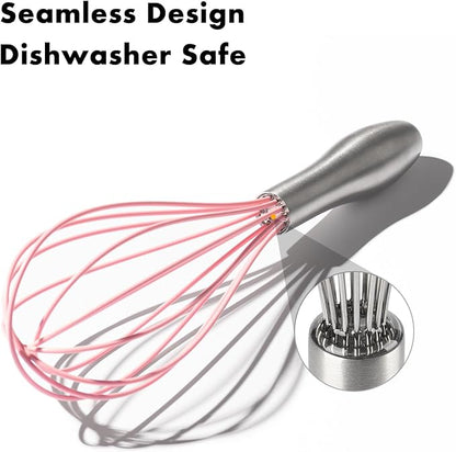 OYV 10-Inch Pink Silicone Whisk, Heat Resistant 480°F Kitchen Whisk with Stainless Steel Ergonomic Handle, Non-Scratch for Nonstick Cookware, Dishwasher Safe, Perfect for Blending, Cooking & Beating - Image 4