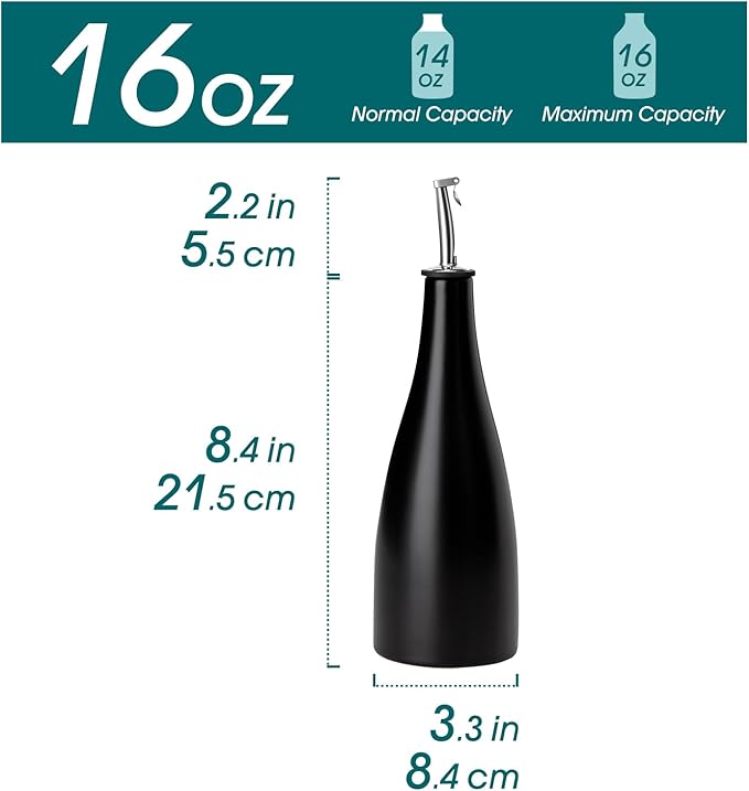 vancasso 16 Oz Ceramic Olive Oil Dispenser Bottle, Bottle Dispenser with Spout and Funnel for Kitchen,Suitable for Oil, Vinegar, Coffee Syrups & Other Liquids，BK - Image 2