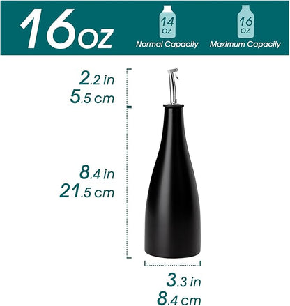 vancasso 16 Oz Ceramic Olive Oil Dispenser Bottle, Bottle Dispenser with Spout and Funnel for Kitchen,Suitable for Oil, Vinegar, Coffee Syrups & Other Liquids，BK - Image 2