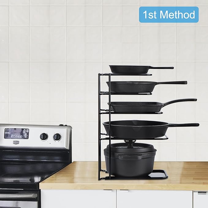 Toplife 2 Pack Heavy Duty Pan Organizer, 5 Tier Pot and Pan Organizer Rack for Cast Iron Skillets, Griddles and Pots - Sturdy Steel Construction- No Assembly Required - Black - Image 4