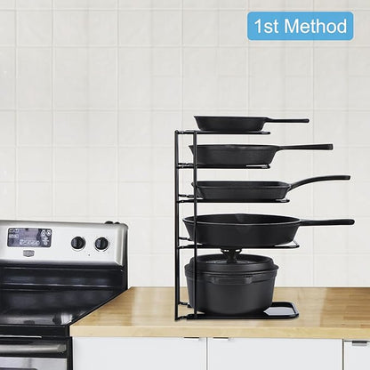 Toplife 2 Pack Heavy Duty Pan Organizer, 5 Tier Pot and Pan Organizer Rack for Cast Iron Skillets, Griddles and Pots - Sturdy Steel Construction- No Assembly Required - Black - Image 4