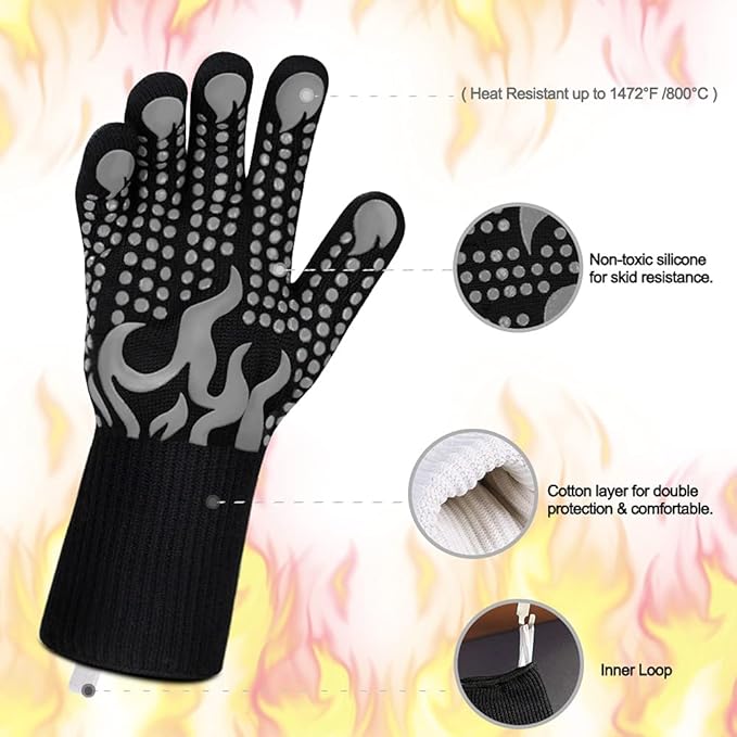 Comsmart BBQ Gloves, 1472 Degree F Heat Resistant Grilling Gloves Silicone Non-Slip Oven Gloves Long Kitchen Gloves for Barbecue, Cooking, Baking, Cutting(Gray) - Image 4