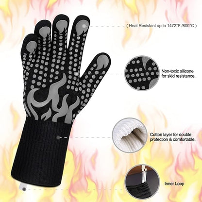 Comsmart BBQ Gloves, 1472 Degree F Heat Resistant Grilling Gloves Silicone Non-Slip Oven Gloves Long Kitchen Gloves for Barbecue, Cooking, Baking, Cutting(Gray) - Image 4