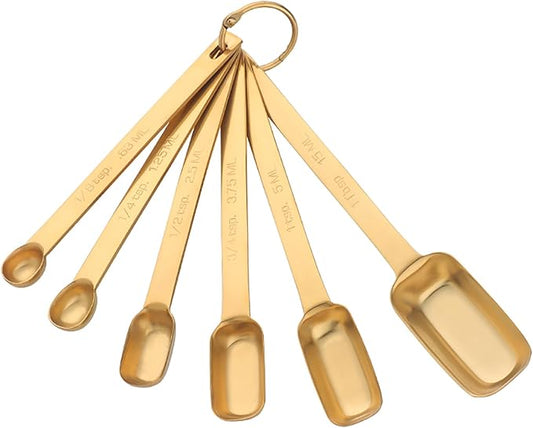 DOCBLACK 6PCS Measuring Spoons Set, Premium Heavy Duty Stainless Steel Metal Kitchen Measuring Tools Set, for Cooking Baking, for Dry or Liquid, Fits in Spice Jar - Gold