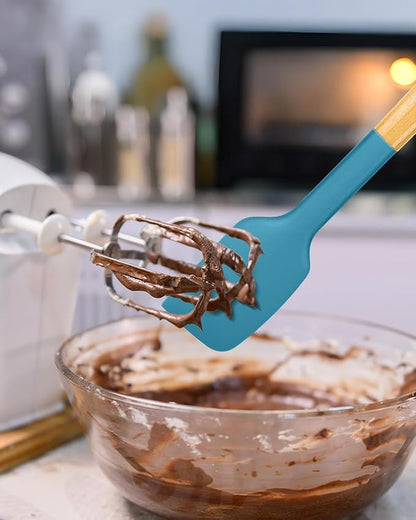 Silicone Heavy-Duty Spatula, Great For Tough Mixing And Stirring, Sturdy Bpa-Free Matte Silicone, Wooden Handle Rubber Scraper For Nonstick Cookwares (TURQ)