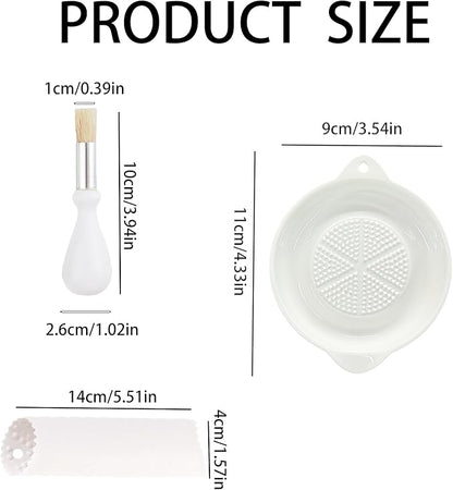 Ceramic Grater Plate for Ginger, Garlic, Onion, Cheese, Lemon, Chocolate, Vegetables and Fruits in Kitchen, White Garlic Grater with Peeler and Brush, Small