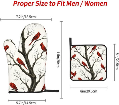 Christmas Pot Holders and Oven Mitts Set of 3,Winter Red Cardinal Kitchen Gloves Hot Pads for Oven Baking Cooking BBQ Grilling,Cardinals Kitchen Decor & Christmas Cardinal Gifts for Women