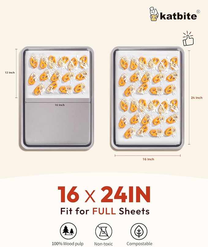 Katbite 16x24 inch Heavy Duty Parchment Paper Sheets, 100Pcs Precut Non-Stick Full Parchment Sheets for Baking, Cooking, Grilling, Frying Steaming, Full Sheet Baking Pan Liners [Extra Strong Series]