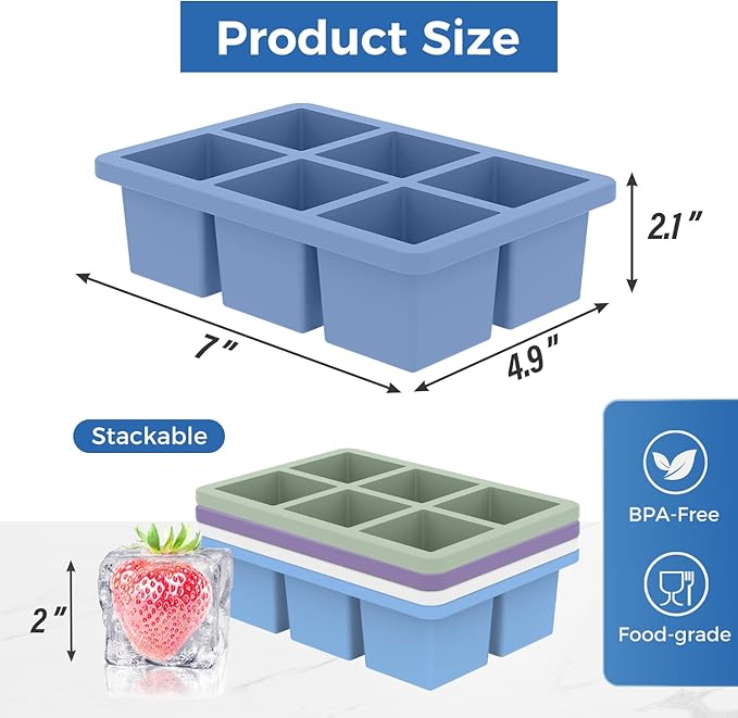 mossime Silicone Ice Cube Tray: 4pack Square Whiskey Large Ice Cube Molds - Old Fashioned Ice Cube Trays with Lid - 2inch Easy Release Big Freezer Mold for Cocktail Food Soup & Juice - Image 8