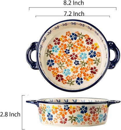 Colorful Cherry Blossom Flowers Vintage Style Ceramic Bakeware Dish Casserole Dish Baking Pan Lasagna Pans with Handles for Oven/Cooking/Kitchen, 1 PCS, 32 oz - Image 2