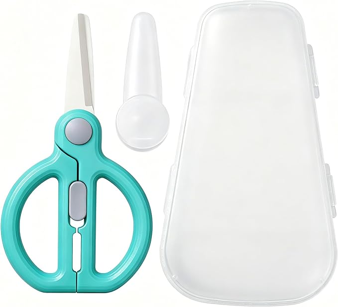 Baby Food Scissors with Travel Case, Ceramic Food Scissors Kids, Toddler Scissors with Safety Lock, Ideal for Pizza, Meats, Noodles, Vegetables, and Fruits (D)