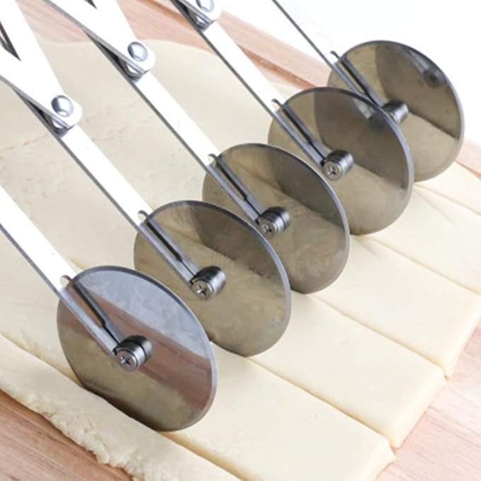 5 Wheel Pastry Cutter, Stainless Pizza Slicer, Expandable Pizza Slicer Multi-Round Pastry Knife Baking Cutter Roller Cookie Dough Cutter Divider - Image 7