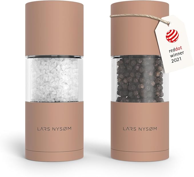LARS NYSØM Salt and Pepper Grinder Set, Manual Salt and Pepper Mills with Adjustable Ceramic Grinder, Design Spice Shaker Set (Blush Rose) by LN