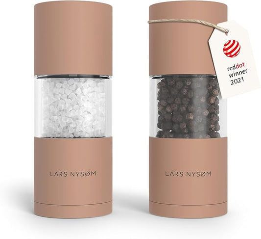 LARS NYSØM Salt and Pepper Grinder Set, Manual Salt and Pepper Mills with Adjustable Ceramic Grinder, Design Spice Shaker Set (Blush Rose) by LN